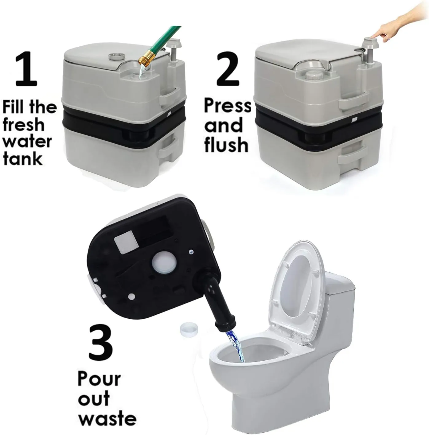 XKMT- Gray 24L Advanced Portable Toilet Flush Camping Travel Outdoor Picnic Piston Pump Commode [P/N: ET-TOILET002-24L]