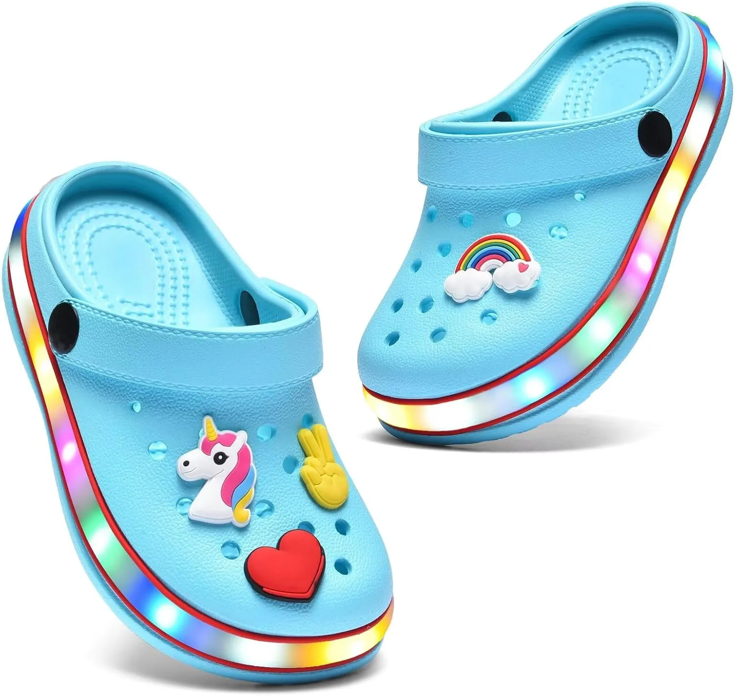 XPKWS Toddler Kids Clogs Boys Girls LED Garden Shoes Light up Sandals Slip on Quick Dry Beach Slippers