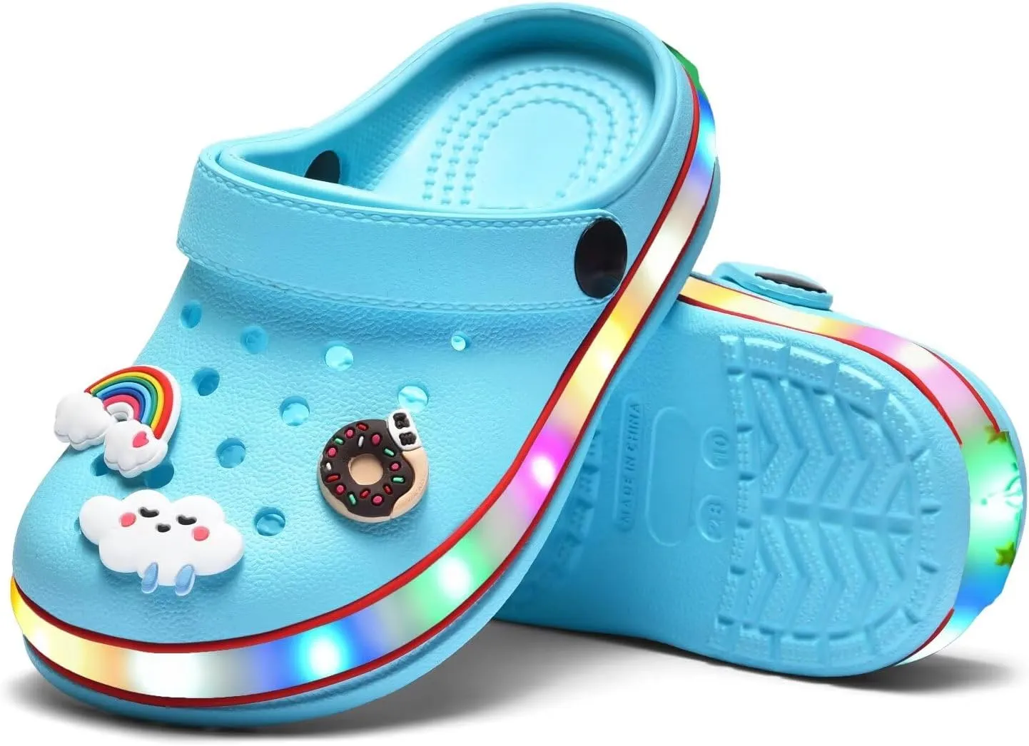 XPKWS Toddler Kids Clogs Boys Girls LED Garden Shoes Light up Sandals Slip on Quick Dry Beach Slippers