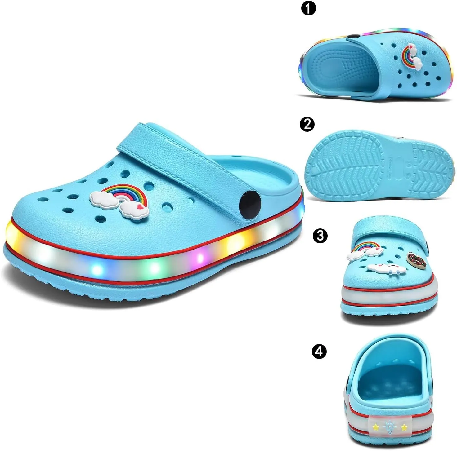 XPKWS Toddler Kids Clogs Boys Girls LED Garden Shoes Light up Sandals Slip on Quick Dry Beach Slippers