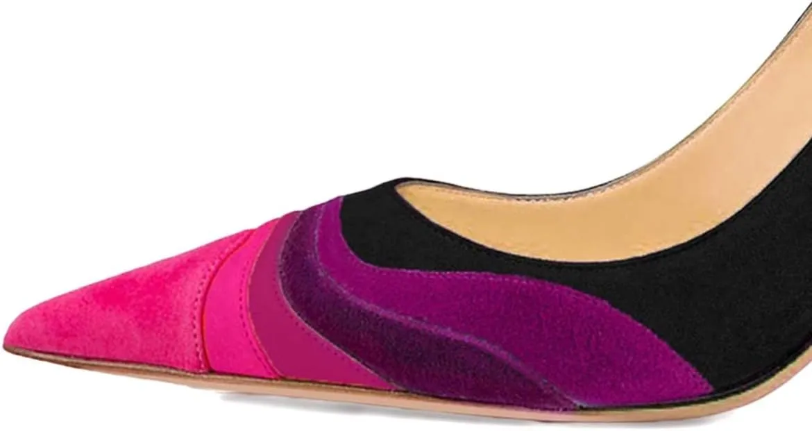 XYD Women Wave Pattern Pointed Toe Slip On Party Pumps Jewelry High Heel Colorful Rainbow Slip On Chic Dress Shoes