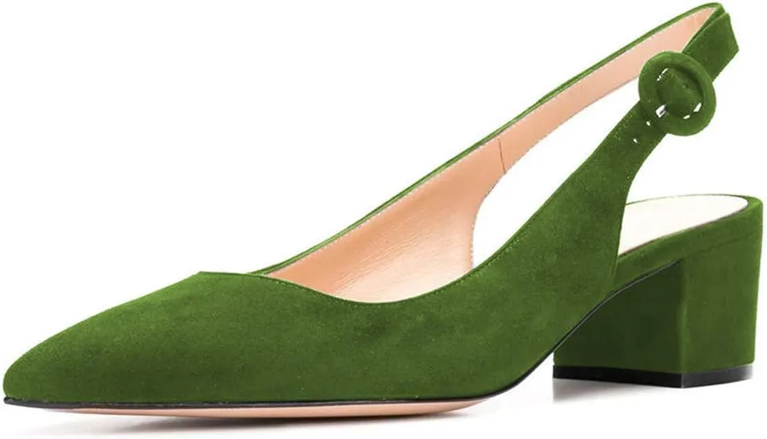 YDN Women Classic Chunky Block Mid Heels Slingback Pumps Comfortable Office Ladies Formal Shoes