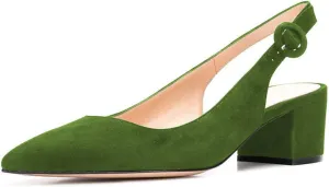 YDN Women Classic Chunky Block Mid Heels Slingback Pumps Comfortable Office Ladies Formal Shoes