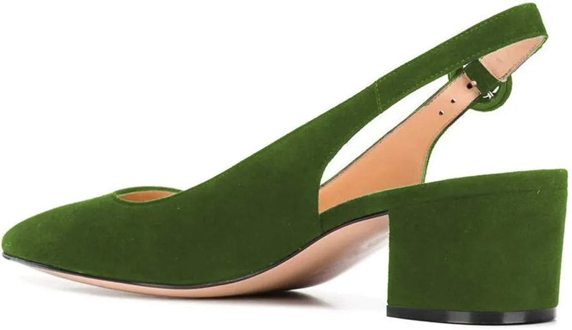 YDN Women Classic Chunky Block Mid Heels Slingback Pumps Comfortable Office Ladies Formal Shoes