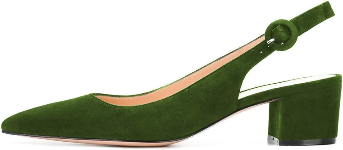 YDN Women Classic Chunky Block Mid Heels Slingback Pumps Comfortable Office Ladies Formal Shoes