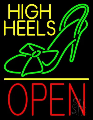 Yellow High Heels Sandal Open LED Neon Sign 19 x 15 - inches, Black Square Cut Acrylic Backing, with Dimmer - Bright and Premium built indoor LED Neon Sign for store interior Décor, Storefront.