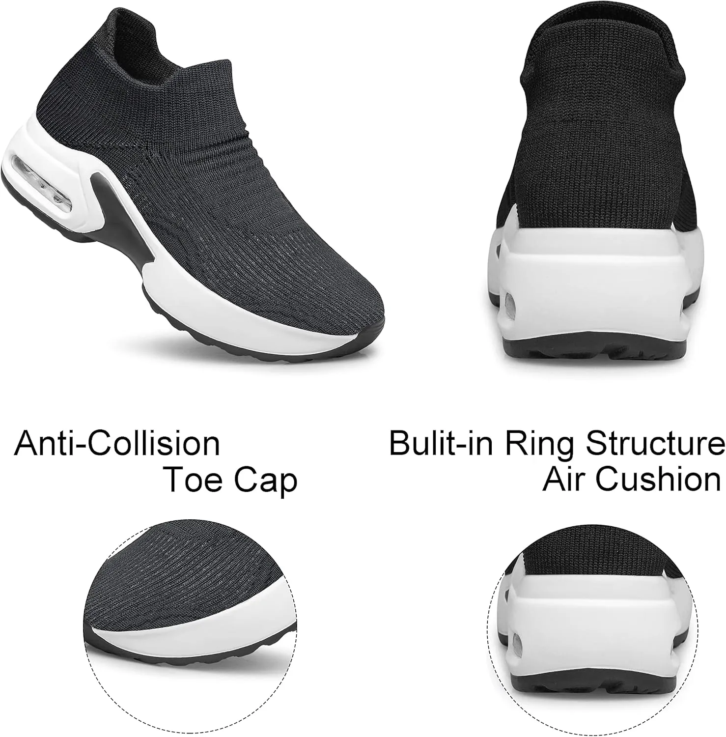 YHOON Women's Walking Shoes Slip-on - Sock Sneakers Ladies Nursing Work Air Cushion Mesh Casual Running Jogging Shoes