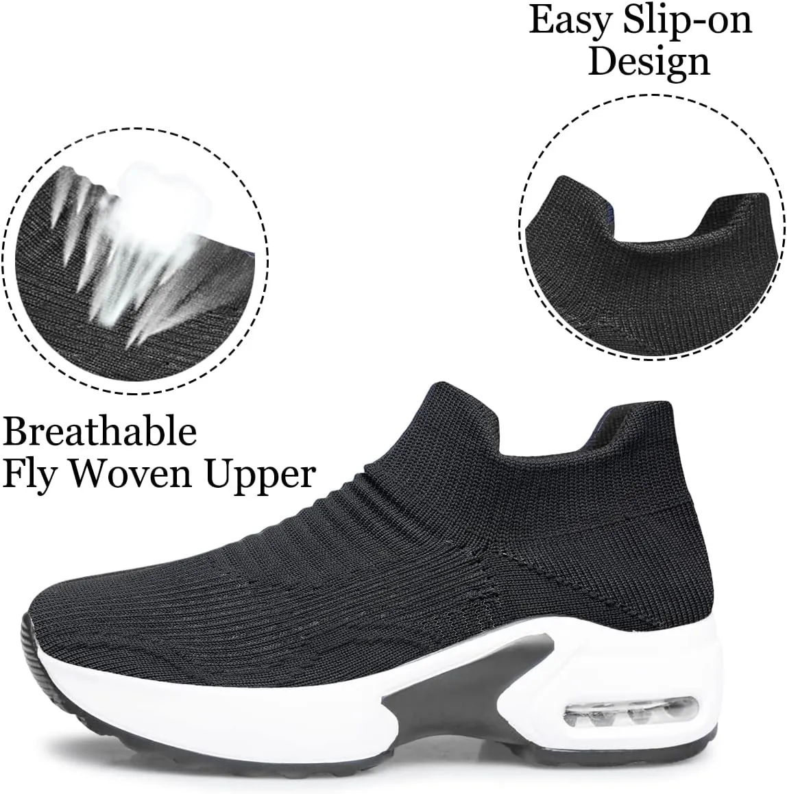 YHOON Women's Walking Shoes Slip-on - Sock Sneakers Ladies Nursing Work Air Cushion Mesh Casual Running Jogging Shoes