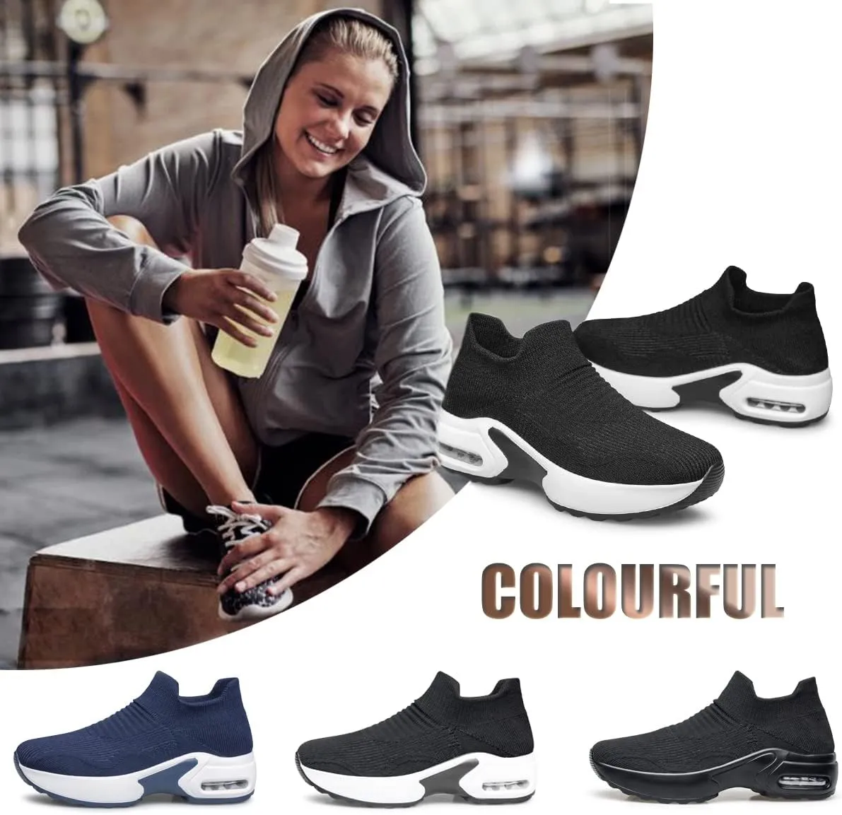 YHOON Women's Walking Shoes Slip-on - Sock Sneakers Ladies Nursing Work Air Cushion Mesh Casual Running Jogging Shoes