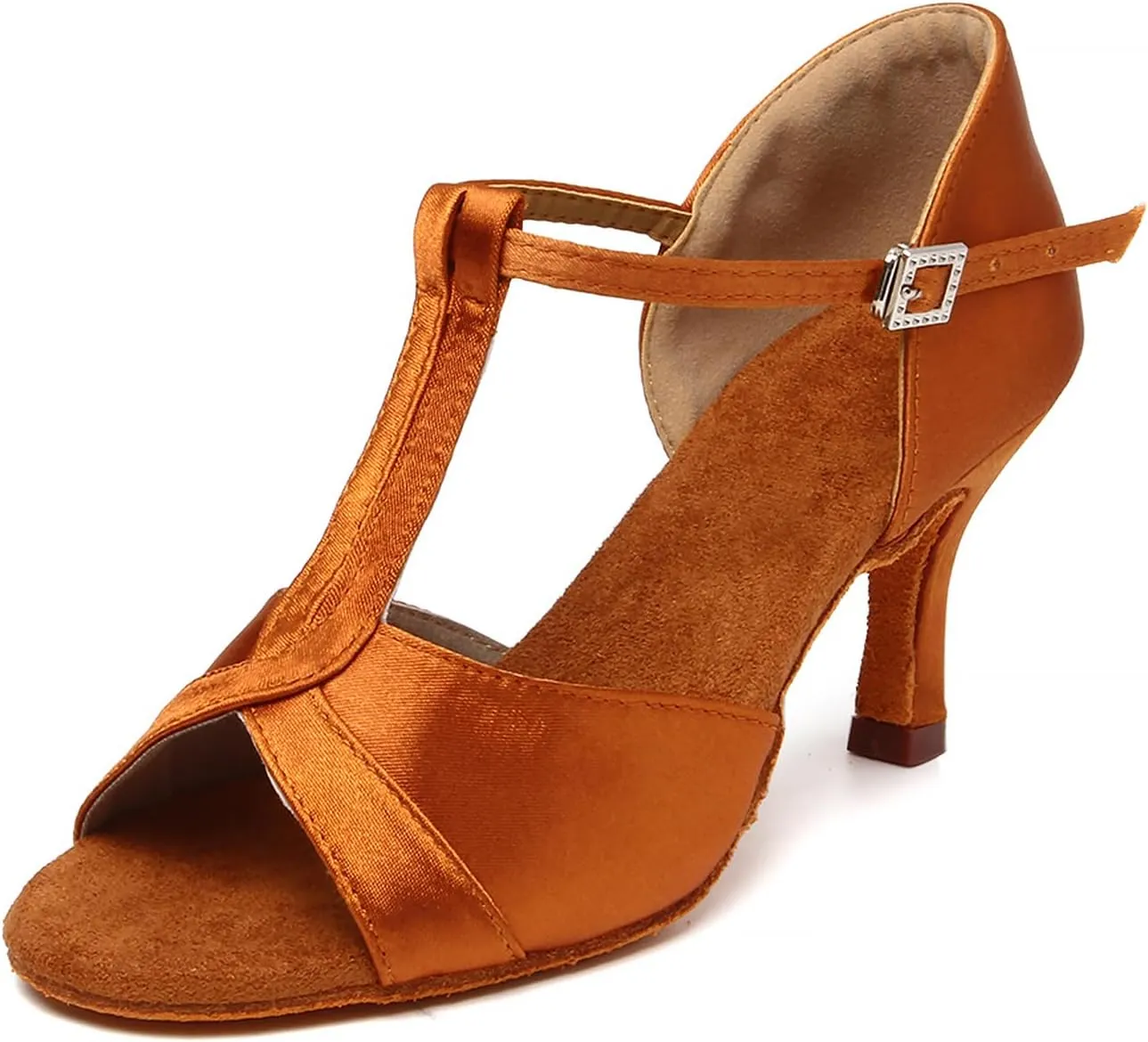 YKXLM Latin Ballroom Dance Shoes Women 3 inch Heel Salsa Tango Performance T-Strap Bachata Dancing Shoes