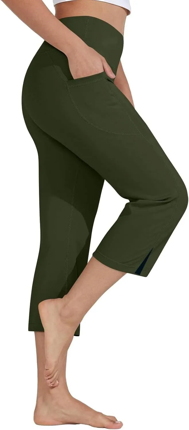 Yoga Capris for Women Pockets Stretch High Waisted Tummy Control Workout Capri Leggings Summer Dressy Cropped Pants