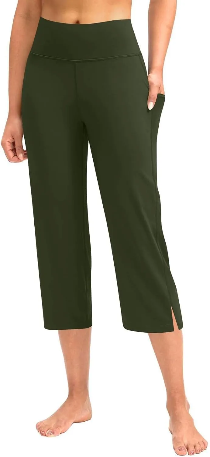 Yoga Capris for Women Pockets Stretch High Waisted Tummy Control Workout Capri Leggings Summer Dressy Cropped Pants