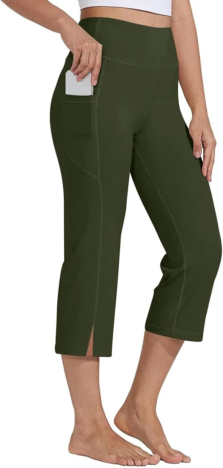 Yoga Capris for Women Pockets Stretch High Waisted Tummy Control Workout Capri Leggings Summer Dressy Cropped Pants