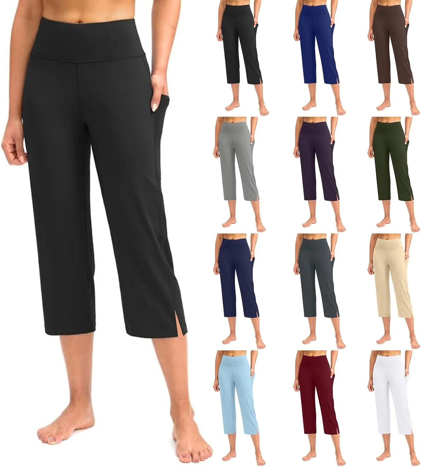 Yoga Capris for Women Pockets Stretch High Waisted Tummy Control Workout Capri Leggings Summer Dressy Cropped Pants