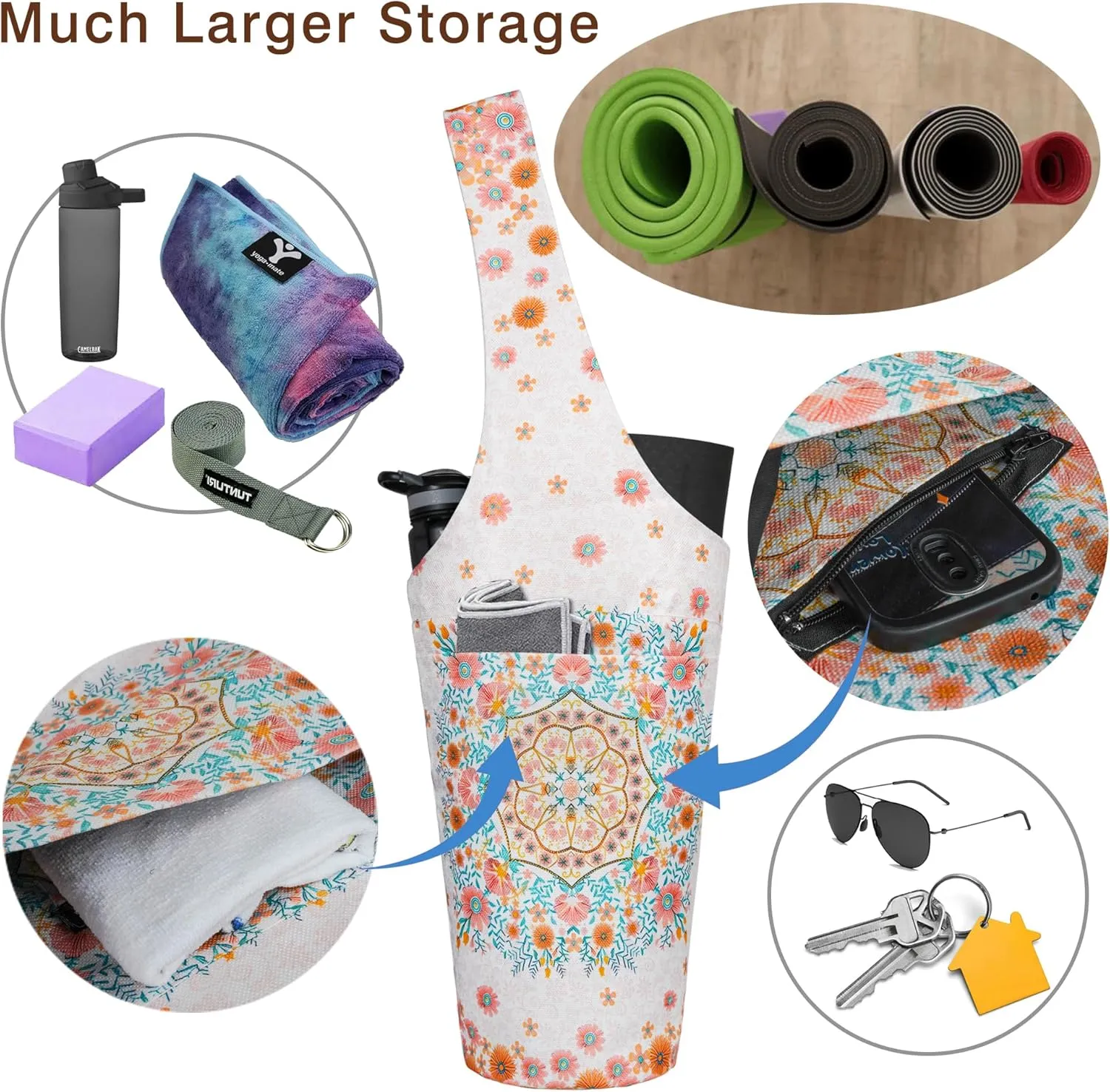 Yoga Mat Bag - Long Tote with Pockets - Holds More Accessories - Fits Most Mats