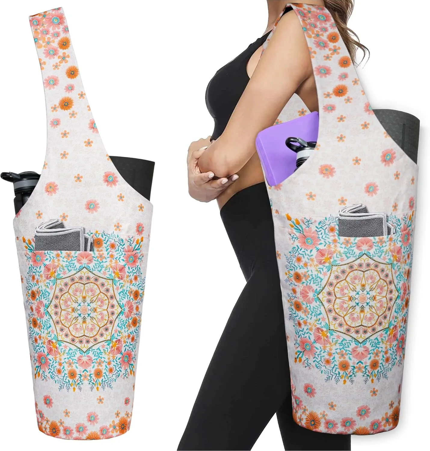 Yoga Mat Bag - Long Tote with Pockets - Holds More Accessories - Fits Most Mats