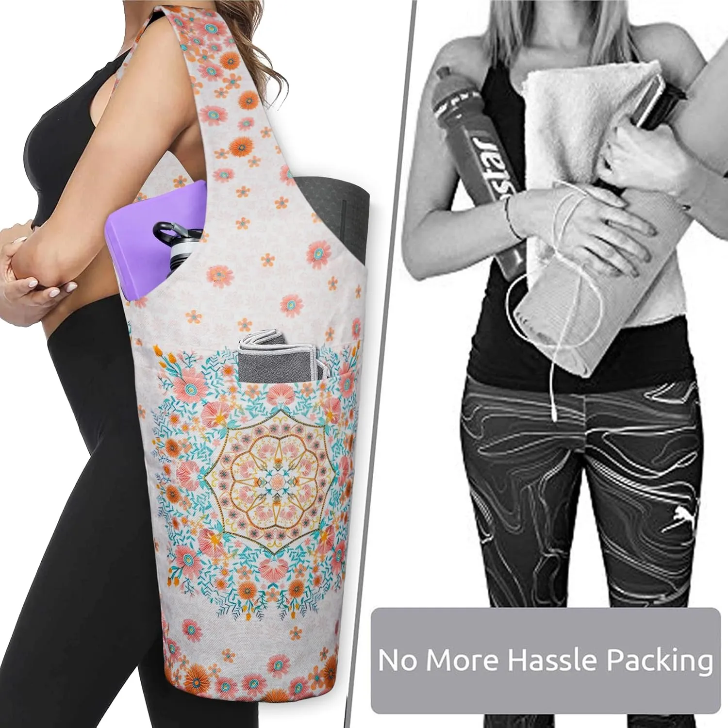 Yoga Mat Bag - Long Tote with Pockets - Holds More Accessories - Fits Most Mats