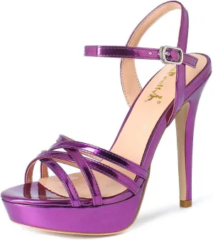YooPrettyz Polished Crisscrossed Heeled Sandal Evening Dress Platform Sandal for Women