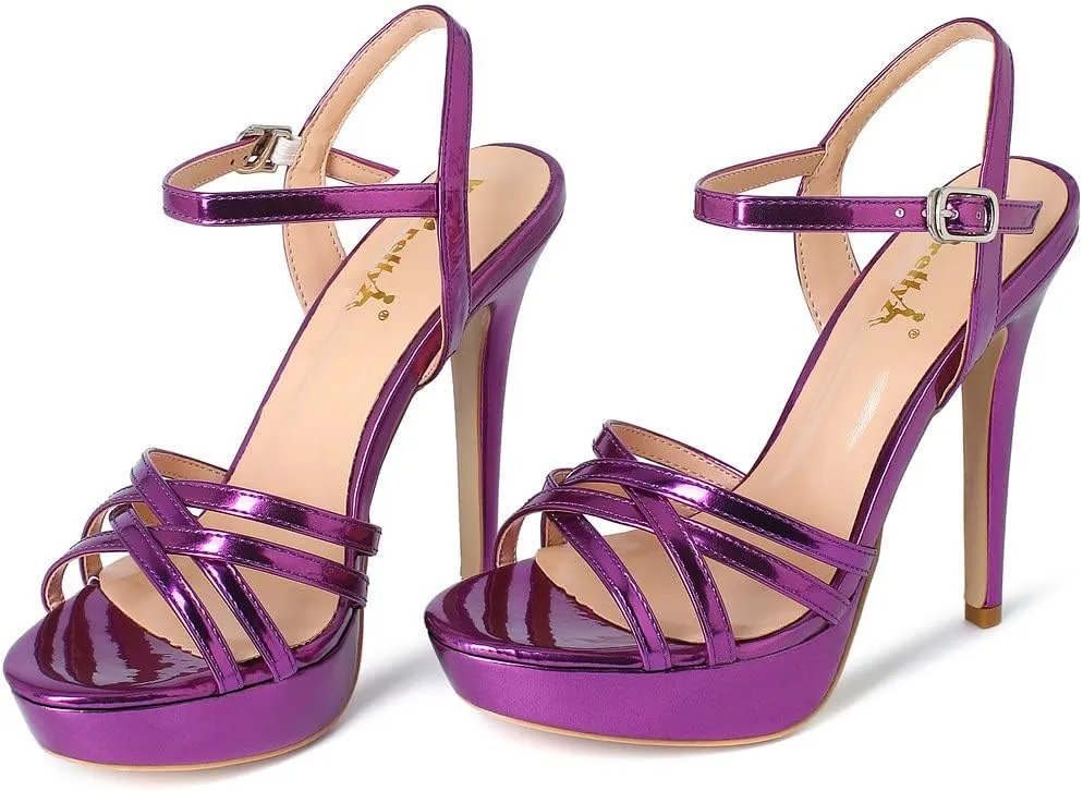 YooPrettyz Polished Crisscrossed Heeled Sandal Evening Dress Platform Sandal for Women