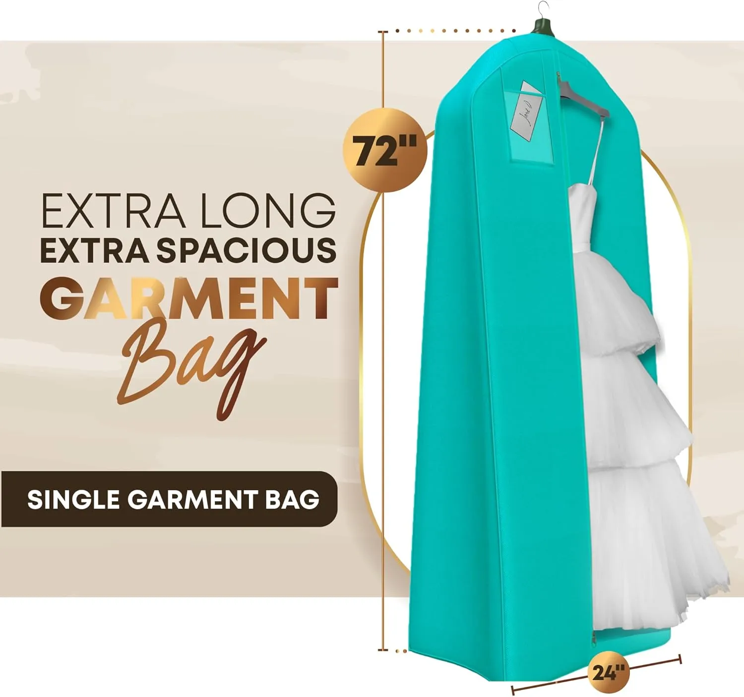 Your Bags Wedding Dress Garment Bag - Garment Bags for Travel & Hanging Clothes or Storage Preservation - 72" Wedding Dress Bag for Gowns Long with 20" Gusset for Puffy Bridal Gowns Cover - Tiffany