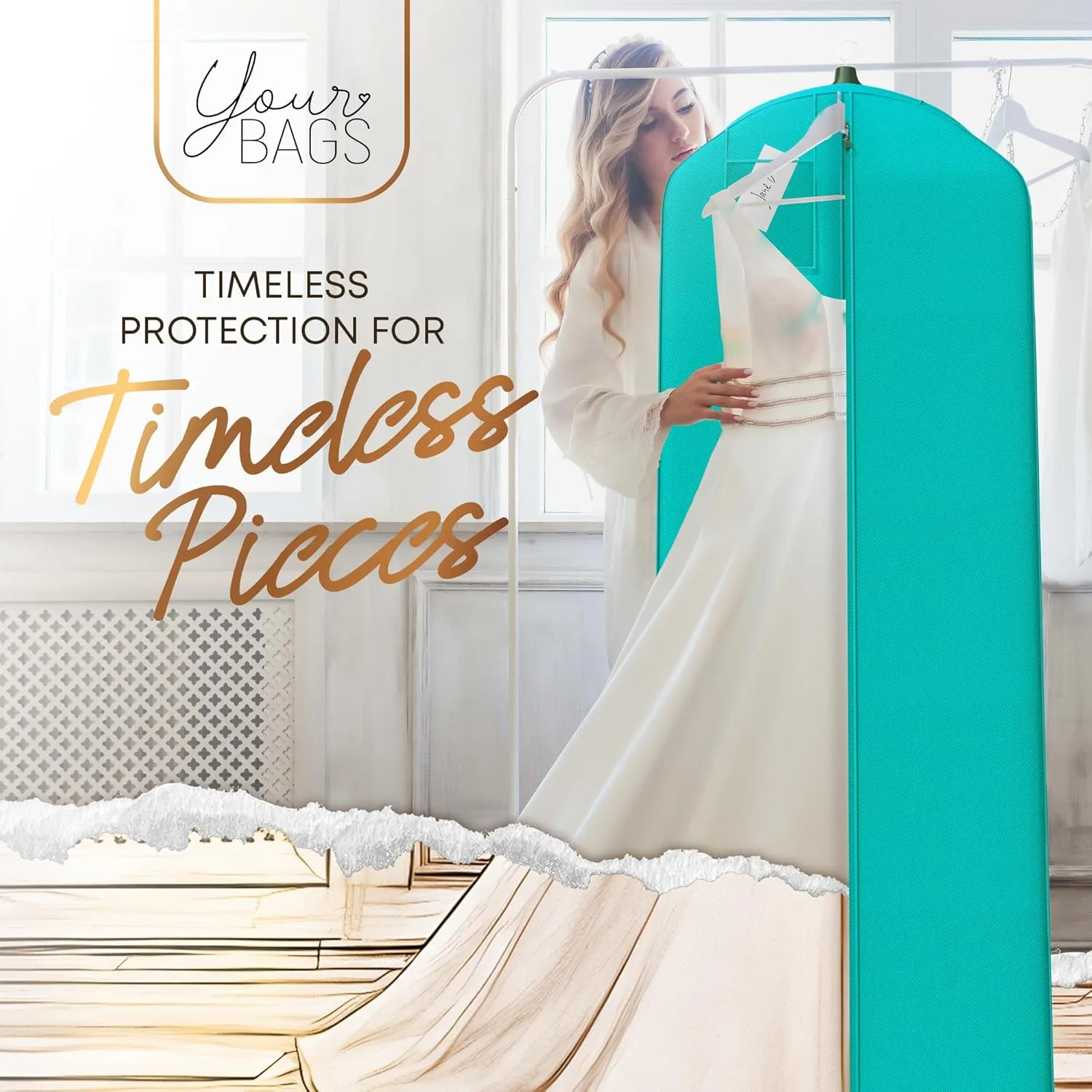 Your Bags Wedding Dress Garment Bag - Garment Bags for Travel & Hanging Clothes or Storage Preservation - 72" Wedding Dress Bag for Gowns Long with 20" Gusset for Puffy Bridal Gowns Cover - Tiffany