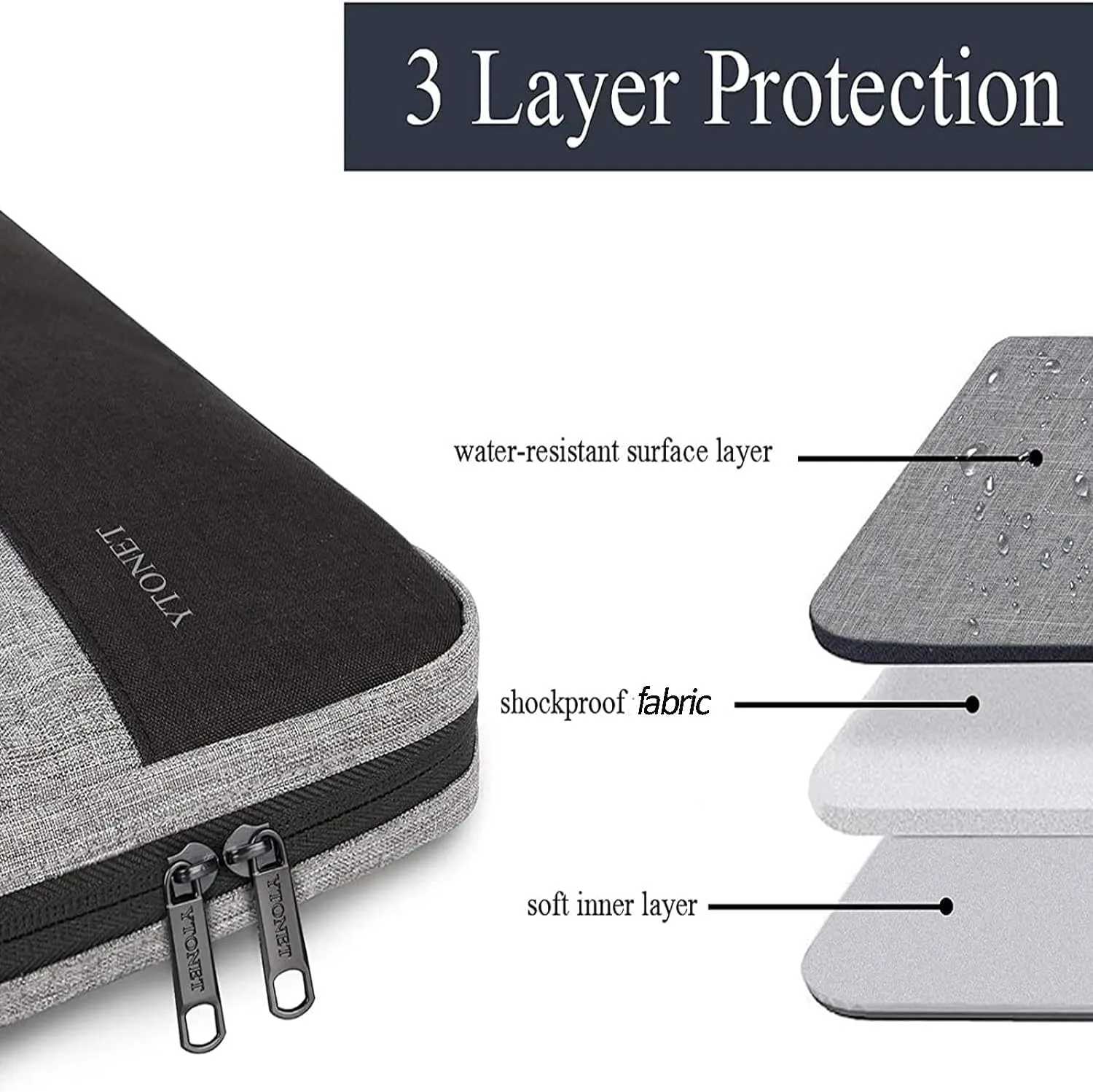 Ytonet Laptop Case, 15.6 inch TSA Laptop Sleeve Computer Bag Water Resistant Computer Case Carrying Cover Compatible for Lenovo, HP, Dell, Asus Notebook, Gifts for Men Women, Grey