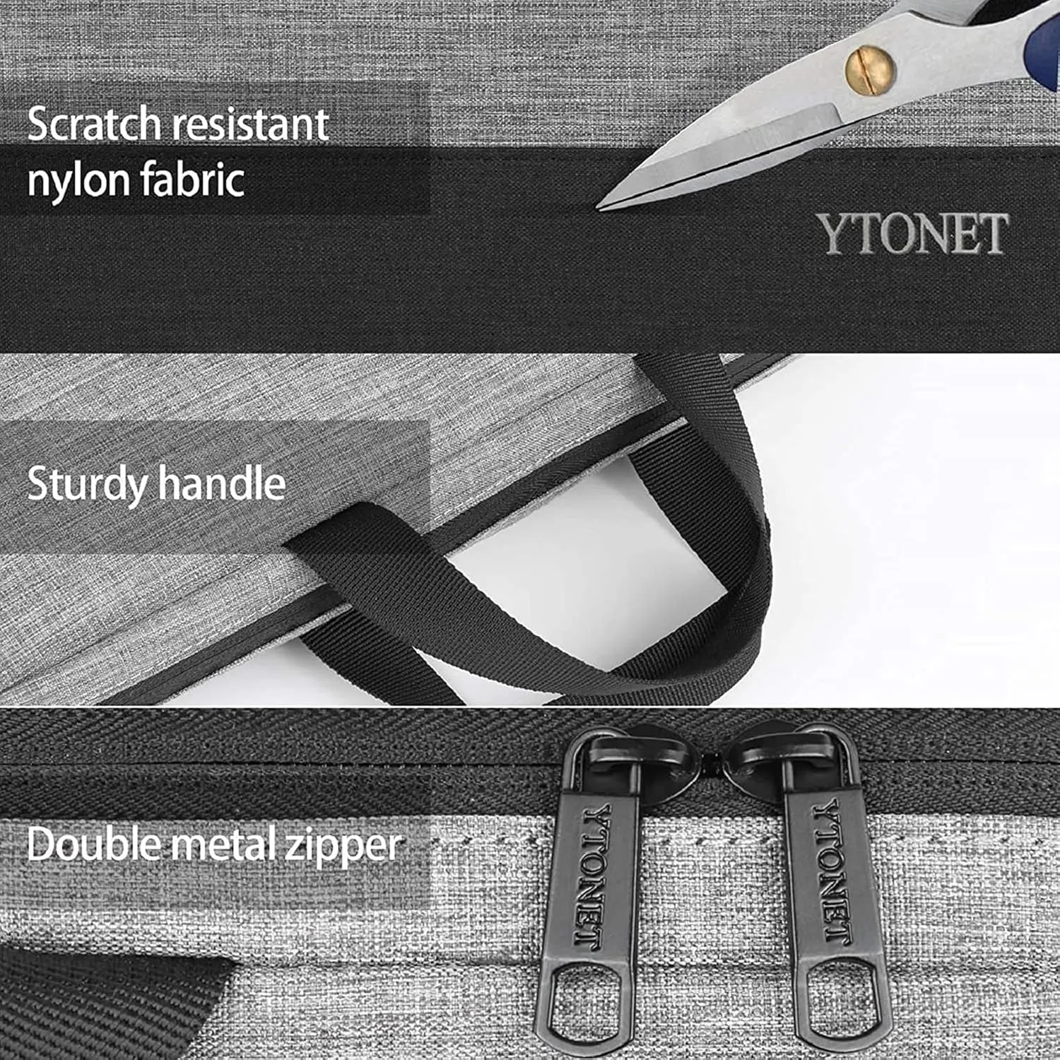 Ytonet Laptop Case, 15.6 inch TSA Laptop Sleeve Computer Bag Water Resistant Computer Case Carrying Cover Compatible for Lenovo, HP, Dell, Asus Notebook, Gifts for Men Women, Grey