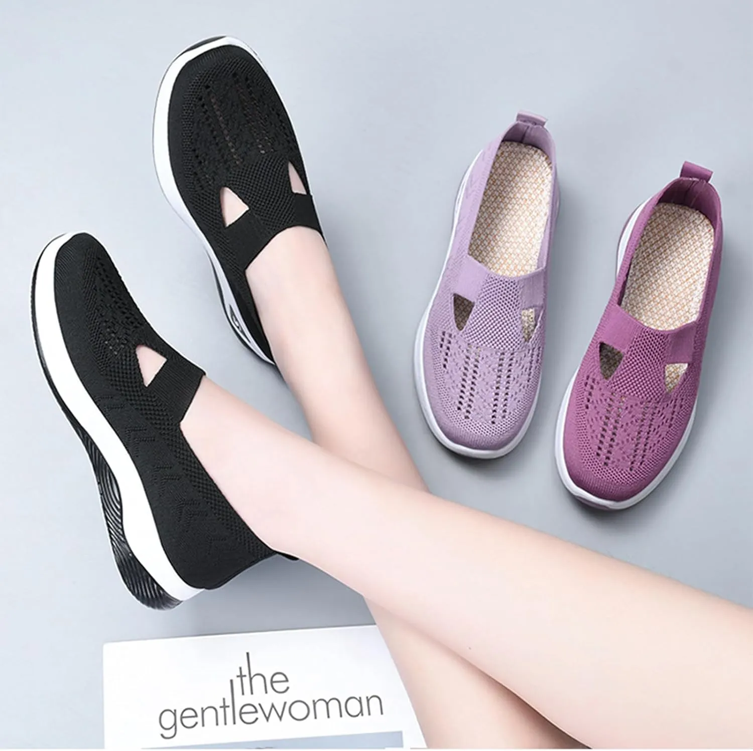 Zapatos Ortopédicos para Mujer, Women's Woven Orthopedic Breathable Soft Sole Shoes, Go Walking Slip On Diabetic Foam Sneaker, Casual Comfortable